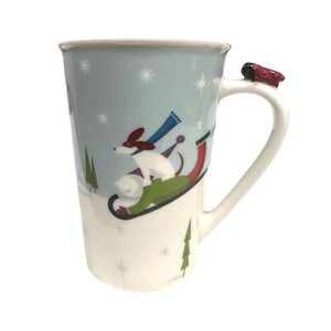 Starbucks 2011 Winter Ice Skating Sledding Dog Mug Red‎ Airplane Bone China 8 oz